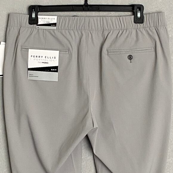 Perry Ellis Portfolio Men's XL TechWorks Pants Slim Fit Drawstring Alloy NEW - Picture 6 of 10